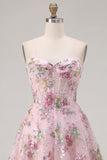 Corset A-Line Pink Sweetheart Sequins Robe florale de la rentrée