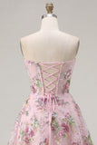 Corset A-Line Pink Sweetheart Sequins Robe florale de la rentrée