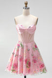 Robe de rentrée à la maison A-Line rose Sweetheart Twin transparente en corset transparent à sequins