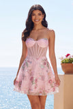 Robe de rentrée à la maison A-Line rose Sweetheart Twin transparente en corset transparent à sequins