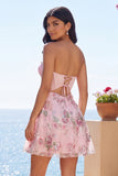 Robe de rentrée à la maison A-Line rose Sweetheart Twin transparente en corset transparent à sequins