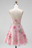 Robe de rentrée à la maison A-Line rose Sweetheart Twin transparente en corset transparent à sequins