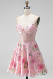 Robe de rentrée à la maison A-Line rose Sweetheart Twin transparente en corset transparent à sequins