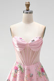 Robe de rentrée à la maison A-Line rose Sweetheart Twin transparente en corset transparent à sequins