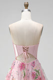 Robe de rentrée à la maison A-Line rose Sweetheart Twin transparente en corset transparent à sequins