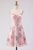 Robe de rentrée à la maison A-Line rose Sweetheart Twin transparente en corset transparent à sequins