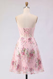 Robe de rentrée à la maison A-Line rose Sweetheart Twin transparente en corset transparent à sequins