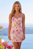 Robe de rentrée à la rentrée rose scintillante à fines fines florales