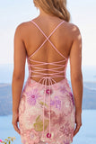 Robe de rentrée à la rentrée rose scintillante à fines fines florales
