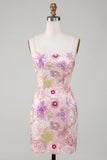 Robe de rentrée à la rentrée rose scintillante à fines fines florales