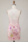 Robe de rentrée à la rentrée rose scintillante à fines fines florales