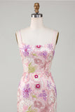 Robe de rentrée à la rentrée rose scintillante à fines fines florales