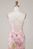 Robe de rentrée à la rentrée rose scintillante à fines fines florales