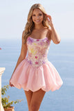 Robe de fin d’année rose Strap-bustless fleuri à sequins