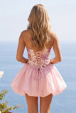 Robe de fin d’année rose Strap-bustless fleuri à sequins