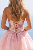 Robe de fin d’année rose Strap-bustless fleuri à sequins