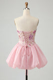 Robe de fin d’année rose Strap-bustless fleuri à sequins