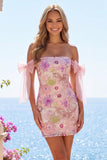 Robe de fin d’année rose bodycon moulante rose moulante avec nœud de fin d’année