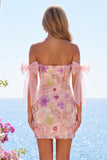 Robe de fin d’année rose bodycon moulante rose moulante avec nœud de fin d’année