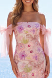 Robe de fin d’année rose bodycon moulante rose moulante avec nœud de fin d’année