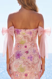 Robe de fin d’année rose bodycon moulante rose moulante avec nœud de fin d’année
