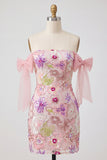 Robe de fin d’année rose bodycon moulante rose moulante avec nœud de fin d’année
