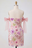 Robe de fin d’année rose bodycon moulante rose moulante avec nœud de fin d’année