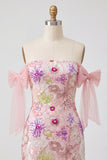 Robe de fin d’année rose bodycon moulante rose moulante avec nœud de fin d’année