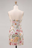Robe de rentrée à la maison à ongles en ivoire scintillante Bodycon à fines florales