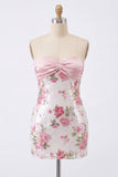 Robe de bal de rentrée Bodycon Bodycon Rose Clair Bustier Mini Homecoming avec des paillettes
