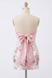 Robe de bal de rentrée Bodycon Bodycon Rose Clair Bustier Mini Homecoming avec des paillettes