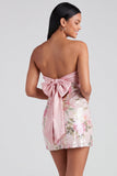 Robe de bal de rentrée Bodycon Bodycon Rose Clair Bustier Mini Homecoming avec des paillettes