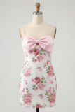 Robe de rentrée à la maison Bodycon rose clair en sequins floraux avec nœud