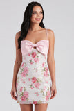 Robe de rentrée à la maison Bodycon rose clair en sequins floraux avec nœud