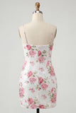 Robe de rentrée à la maison Bodycon rose clair en sequins floraux avec nœud