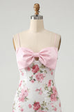 Robe de rentrée à la maison Bodycon rose clair en sequins floraux avec nœud