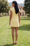 Robe bodycon jaune à col rond avec fleurs 3D