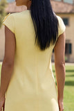 Robe bodycon jaune à col rond avec fleurs 3D