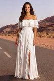 Robe de mariée bohème à volants en ivoire décalée