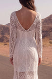 Robe de mariée bohème en traîne sirène à manches longues en dentelle ivoire