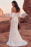 Robe de mariée sirène bohème en dentelle ivoire dénudée
