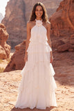Robe de mariée bohème, ligne A à volants en ivoire à dos nus