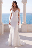 Robe de mariée en dentelle en dentelle ivoire à épaules froides