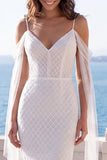 Robe de mariée en dentelle en dentelle ivoire à épaules froides