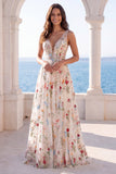 Robe de mariée à col en V en ivoire fleur A Line