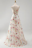 Robe de mariée à col en V en ivoire fleur A Line
