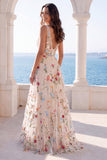 Robe de mariée à col en V en ivoire fleur A Line