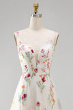Robe de mariée à col en V en ivoire fleur A Line