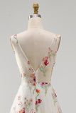 Robe de mariée à col en V en ivoire fleur A Line