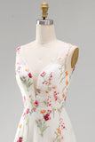 Robe de mariée à col en V en ivoire fleur A Line
